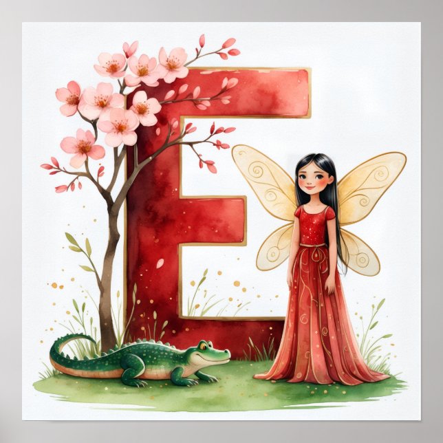 Letter E Alligator Fairy Poster Wildlife Alphabet (Vorne)