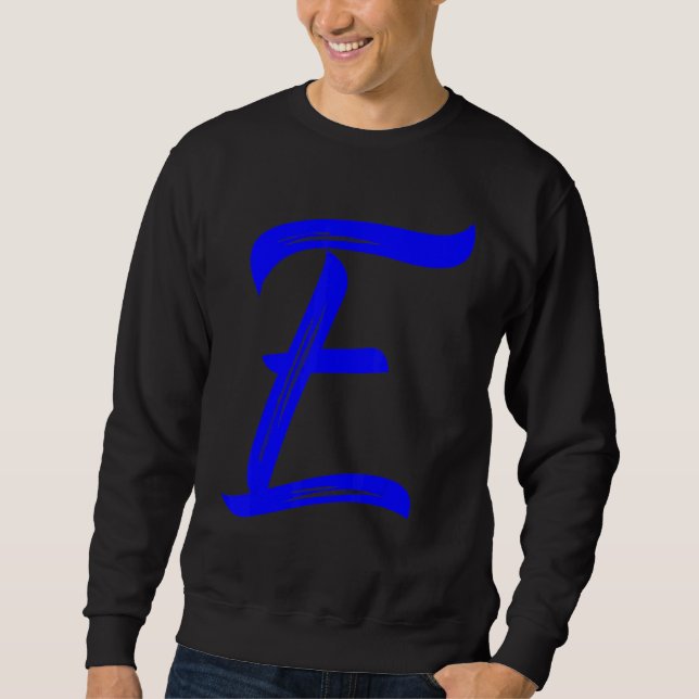 Letter E Alphabet Large Blue Graphic Initial Sweatshirt (Vorderseite)