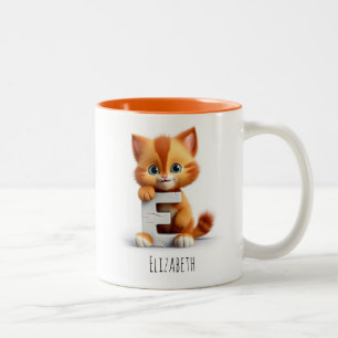 Letter E Cat Alphabet Monogram Coffee Tasse