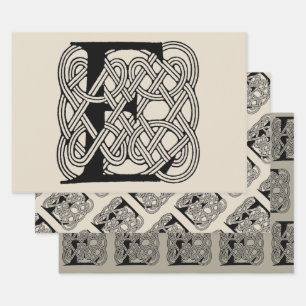 Letter E Celtic Knot Vintag Monogram Geschenkpapier Set