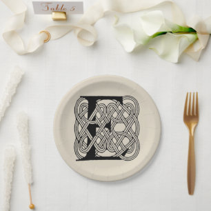 Letter E Celtic Knot Vintag Monogram Pappteller