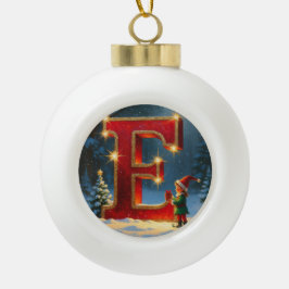 Letter E Christmas Elf Personalized Initial Keramik Kugel-Ornament