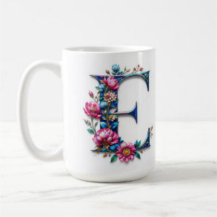 Letter E Coffee Tasse - Blumendesign für Geschenke