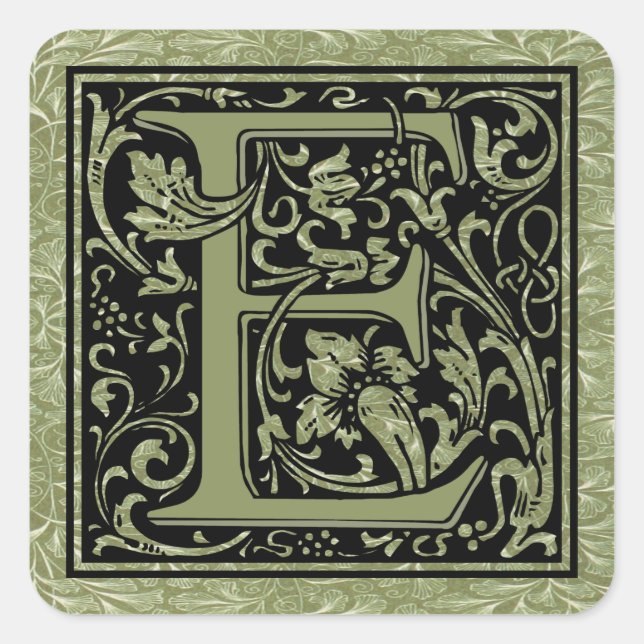 Letter E First Letter Monogram Quadratischer Aufkleber (Vorderseite)