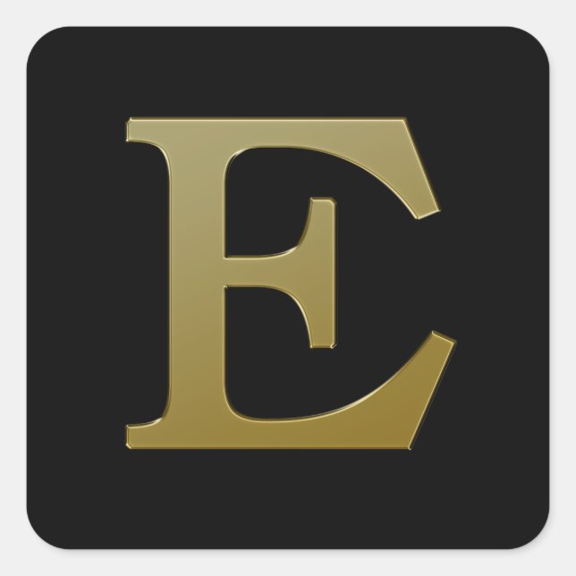 Letter E Gold Square Sticker (Vorderseite)
