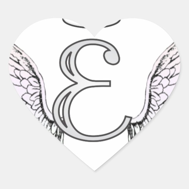 Letter E Initial Monogram mit Angel Wings & Halo Herz-Aufkleber (Vorderseite)