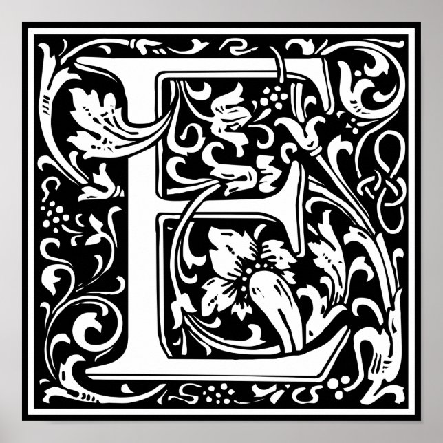 Letter E Medieval Monogram Vintag Initial Poster (Vorne)