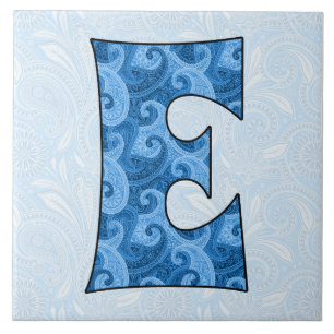 Letter E - Mit Monogramm blaues Paisley, 1,5 cm Ti Fliese