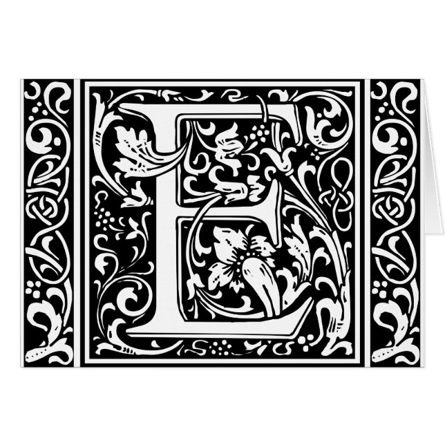 Letter E Mittelalterliche Monogramm Art Nouveau (Vorderseite (Horizontal))