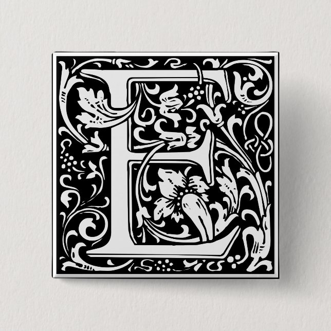 Letter E Mittelalterliche Monogramm Art Nouveau Button (Vorderseite)