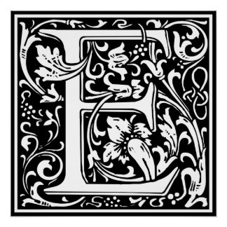 Letter E Mittelalterliche Monogramm Art Nouveau Poster