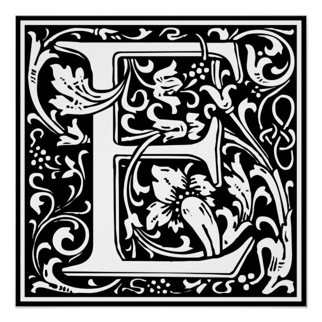 Letter E Mittelalterliche Monogramm Art Nouveau Poster (Vorderseite)