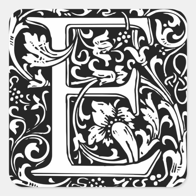 Letter E Mittelalterliche Monogramm Art Nouveau Quadratischer Aufkleber (Vorderseite)