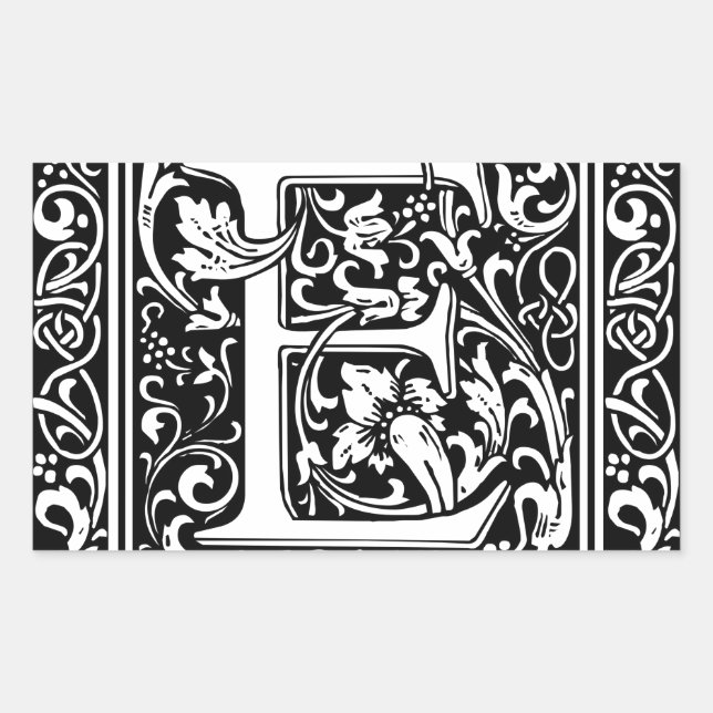 Letter E Mittelalterliche Monogramm Art Nouveau Rechteckiger Aufkleber (Vorderseite)