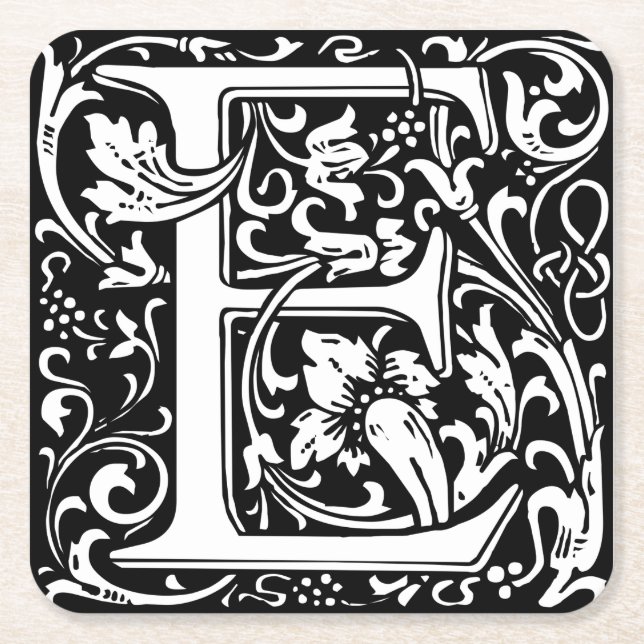 Letter E Mittelalterliche Monogramm Art Nouveau Rechteckiger Pappuntersetzer (Vorderseite)