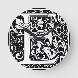 Letter E Mittelalterliche Monogramm Art Nouveau Runde Wanduhr