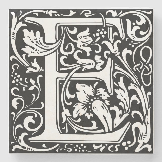 Letter E Mittelalterliche Monogramm Art Nouveau Steinuntersetzer (Vorderseite)