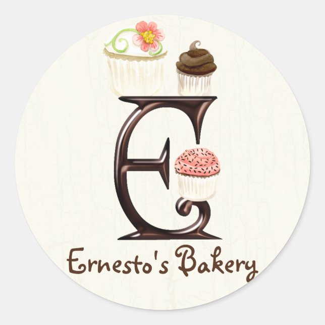 Letter E Monogram Cupcake Logo Business-Aufkleber Runder Aufkleber (Vorderseite)