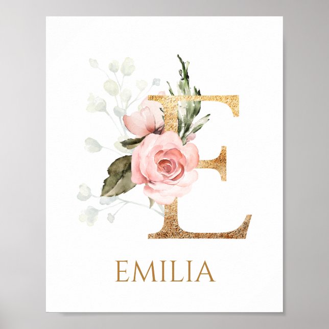 Letter E Monogram Pink Rosa Kinderzimmer Poster (Vorne)