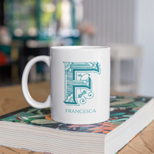 Letter F Aquamarin Monogram Modern Name Coffee Tas Kaffeetasse