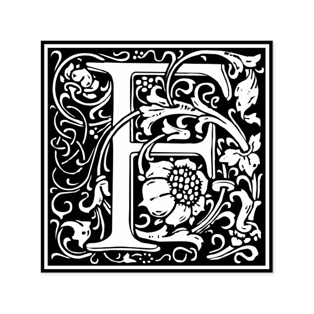Letter F art nouveau black and white Tile Permastempel (Design)