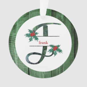 *~* Letter F Christmas FOTO Rustic Wood AP44 Ornament