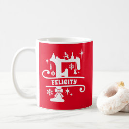 Letter F Christmas Monogram, Anfangsname Rot Kaffeetasse