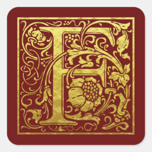 Letter F First Letter Imitats Gold Red Quadratischer Aufkleber