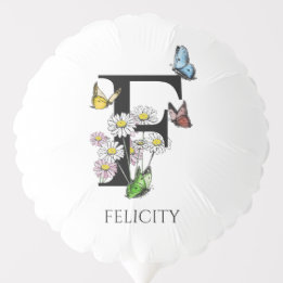 Letter F Floral Butterfly Monogram Ballon