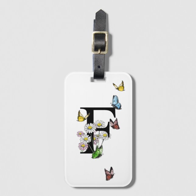 Letter F Floral Butterfly Monogram Gepäckanhänger (Vorderseite Vertikal)