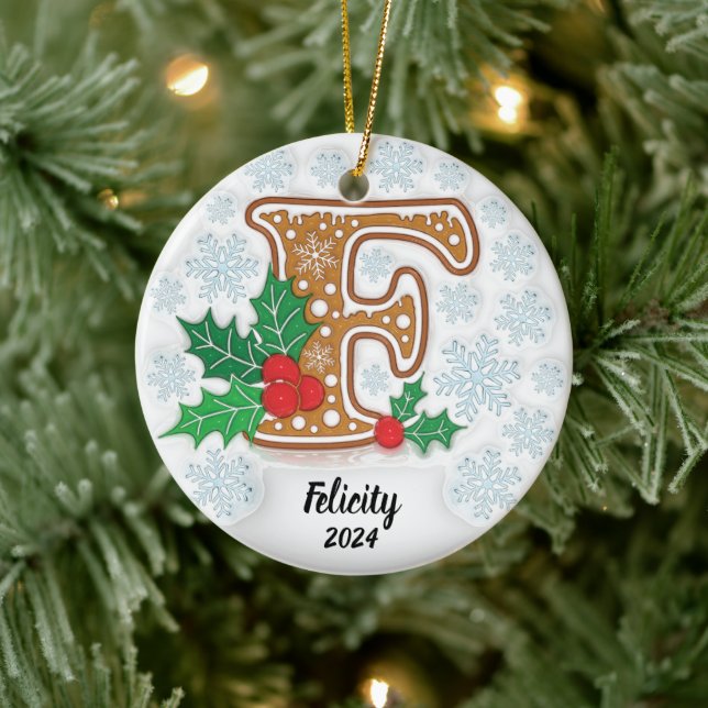 Letter F Individuelle Name Christmas Keramik Ornament (Baum)