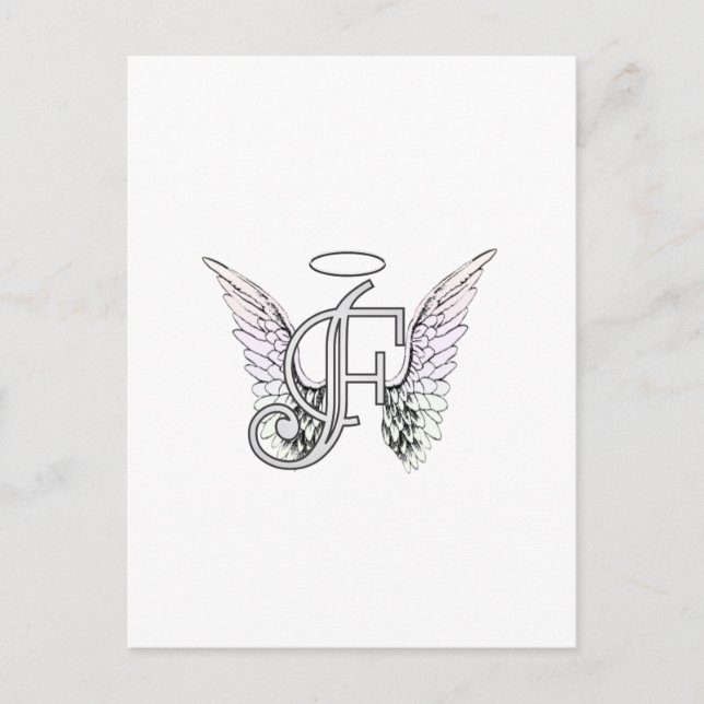 Letter F Initial Monogram mit Angel Wings & Halo Postkarte (Vorderseite)