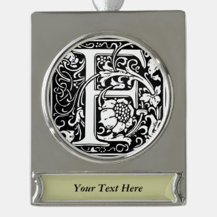 Letter F Mittelalterliche Monogram Art Nouveau Banner-Ornament Silber
