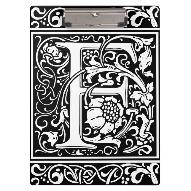 Letter F Mittelalterliche Monogram Art Nouveau Klemmbrett (Vorderseite)
