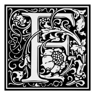 Letter F Mittelalterliche Monogram Art Nouveau Poster