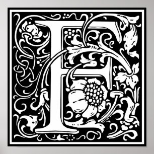 Letter F Mittelalterliche Monogram Art Nouveau Poster