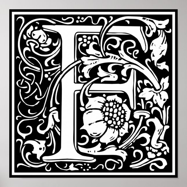 Letter F Mittelalterliche Monogram Art Nouveau Poster (Vorne)