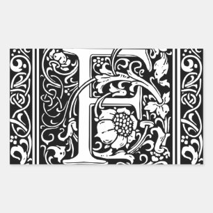 Letter F Mittelalterliche Monogram Art Nouveau Rechteckiger Aufkleber