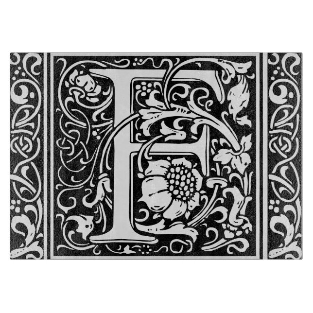 Letter F Mittelalterliche Monogram Art Nouveau Schneidebrett (Vorderseite)