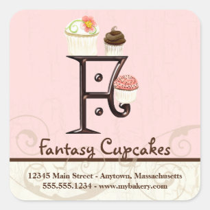 Letter F Monogram Cupcake Logo Business-Aufkleber Quadratischer Aufkleber