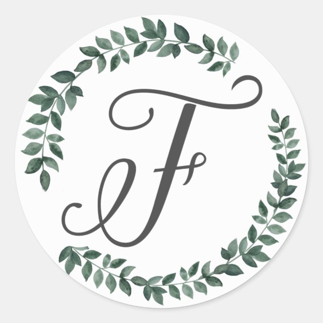 Letter F Monogram Minimalistisch Botanischer Leaf  Runder Aufkleber (Vorderseite)
