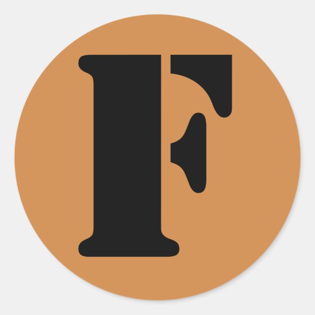 Letter F Stencil Alphabet von Janz Peru Gold Runder Aufkleber (Vorderseite)