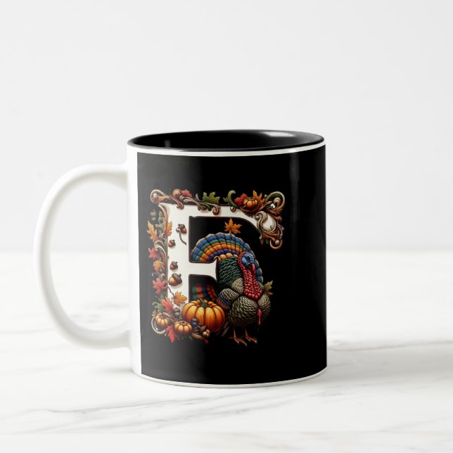 Letter f Thanksgiving gift style  Zweifarbige Tasse (Links)