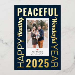 Letter Frame Foil Modern Happy New Year Foto Card Folien Feiertagskarte