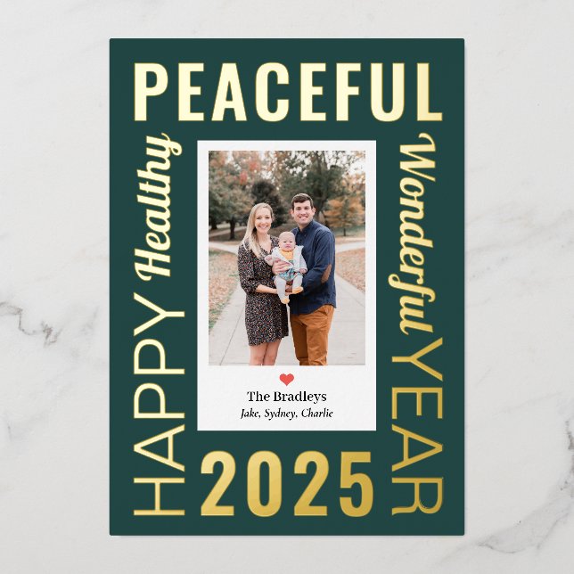 Letter Frame Foil Modern Happy New Year Foto Card Folien Feiertagskarte (Vorderseite)