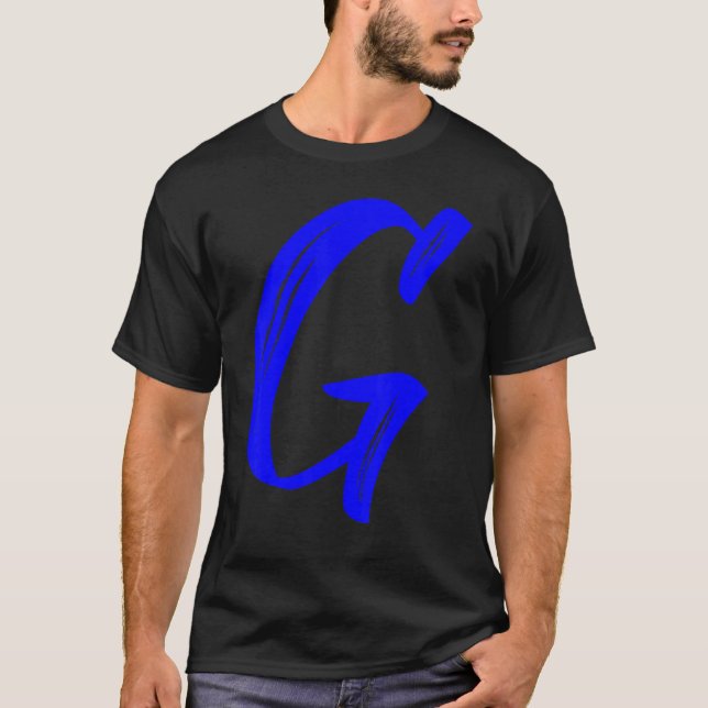 Letter G Alphabet Large Blue Graphic Initial T-Shirt (Vorderseite)