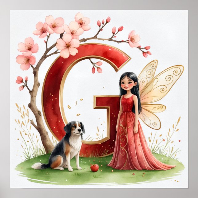 Letter G Chinese Dog Fairy Poster - Alphabet Art (Vorne)