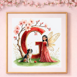 Letter G Chinese Dog Fairy Poster - Alphabet Art