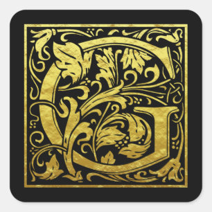 Letter G First Letter Imitat Gold Black Quadratischer Aufkleber