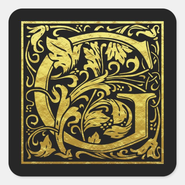 Letter G First Letter Imitate Gold Black Quadratischer Aufkleber (Vorderseite)